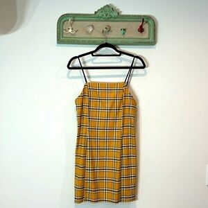 Urban Outfitters Dress Plaid Square Neck Sheath Mini Dress Yellow Womens Small
